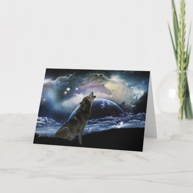 Carte Wolf hurle sur la lune (Devant)
