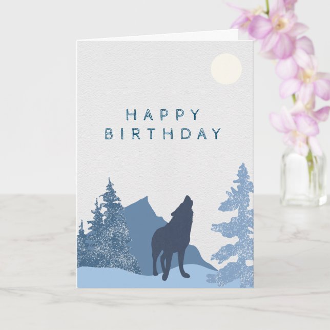 Carte Wolf Mountain Moon Forest Joyeux anniversaire pour (Orchidée)