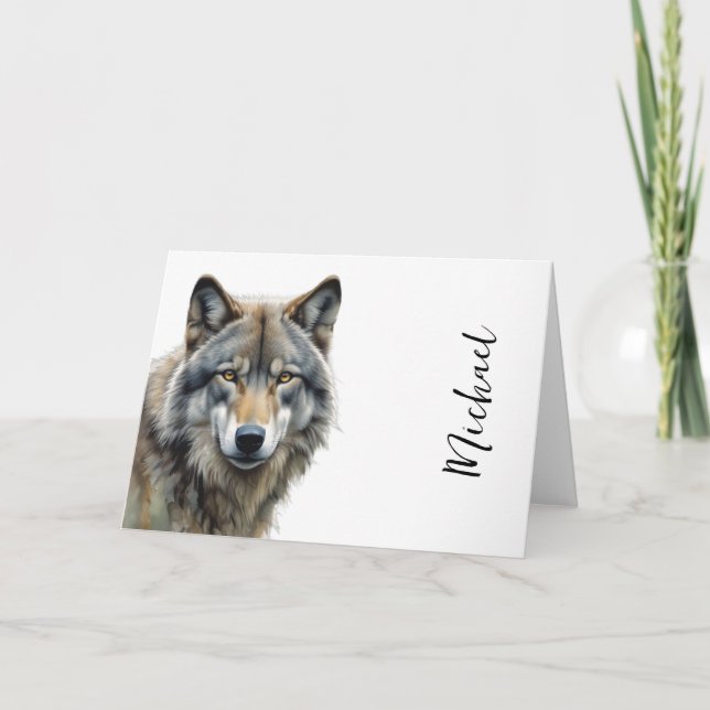 Carte Wolf Portrait Votre nom Écriture personnalisée (Devant)