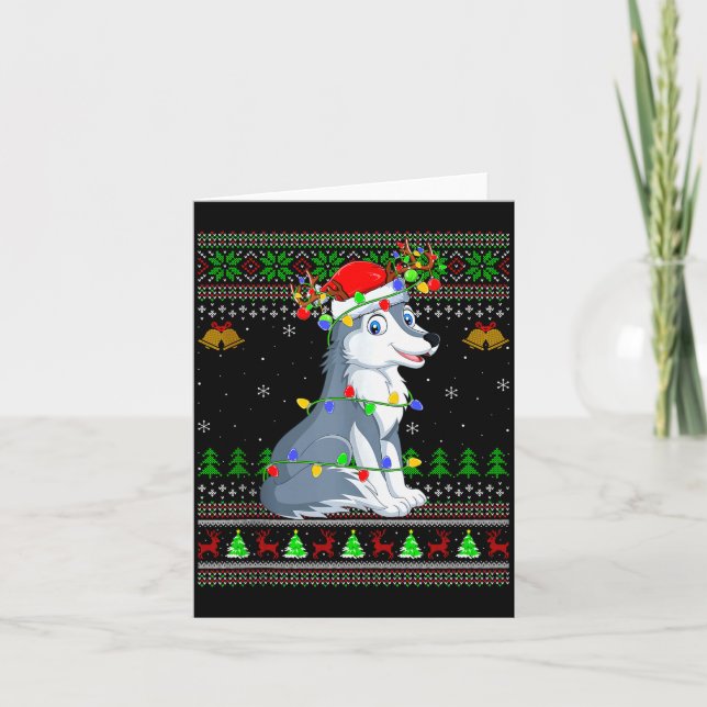 Carte Wolf Ugly Christmas Sweaters Holiday Santa Cute Xm (Devant)