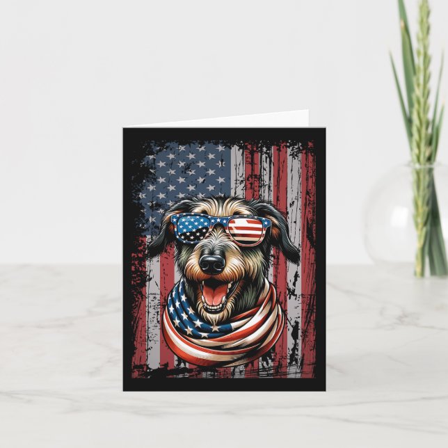 Carte Wolfhound Amoureux des chiens Us Drapeau 4 juillet (Devant)