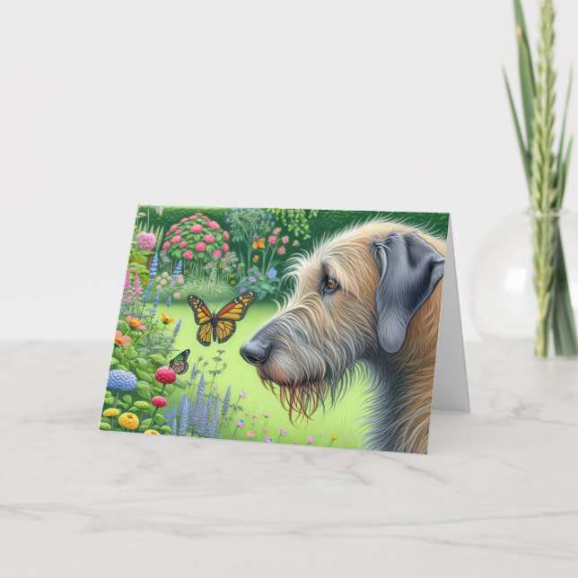 Carte Wolfhound irlandais aux papillons (Devant)