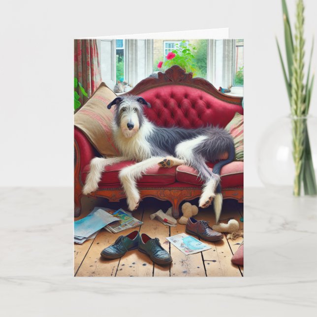 Carte Wolfhound Sur Un Canapé Anniversaire (Devant)