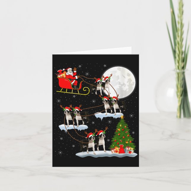 Carte Womens Boston Terrier Dog Santa Sleigh Flying Funn (Devant)