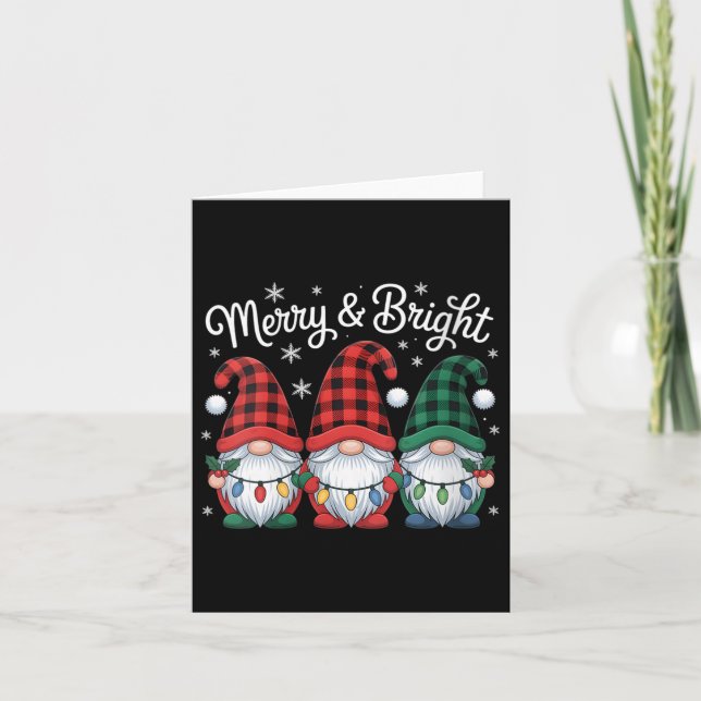 Carte Womens Gnomes Merry And Bright Christmas Lights Bu (Devant)