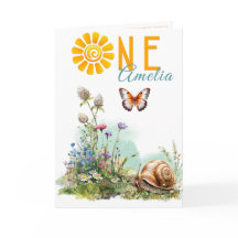 Woodland First Birthday Card with Wildflowers