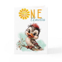 Woodland Forest Animal Bird First Birthday Card