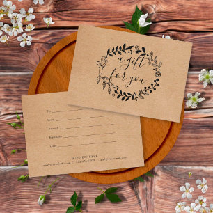 Carte Woodland Garland Rustic Kraft Certificat cadeau