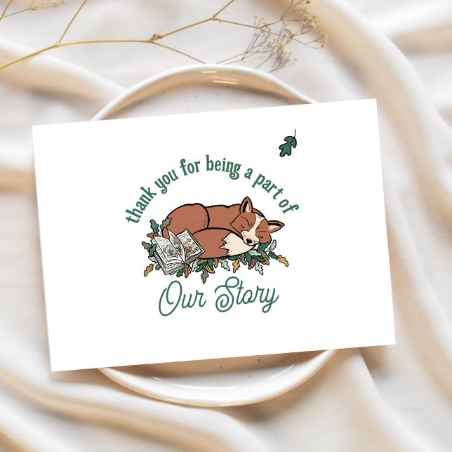 Carte Woodland Storybook Fox Baby shower Merci (Baby Shower Thank You Card - "Our Story" Woodland Storybook Theme)