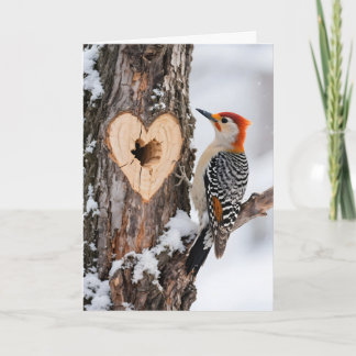 Carte Woodpecker Beside Heart-Shaped Tree Hole