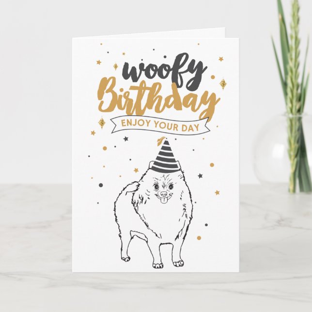 Carte Woofday Anniversaire Pomeranian mite Puppy croquis (Devant)