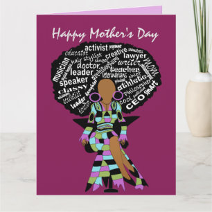 Carte Word Art Afro Lady Fête des mères afro-américaines
