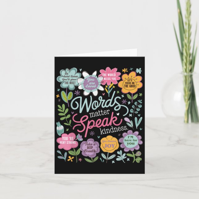 Carte Words Speak Kindness Insrational Floral Sitive  (Devant)
