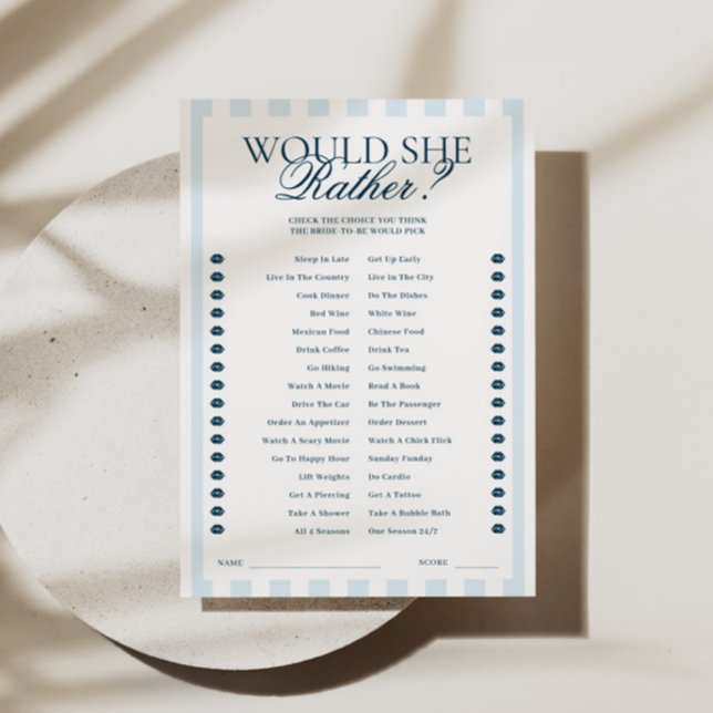 Carte 'Would She Rather' à rayures bleues (Créateur téléchargé)