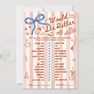 Carte Would She Rather Baby Shower Game in Red Blue