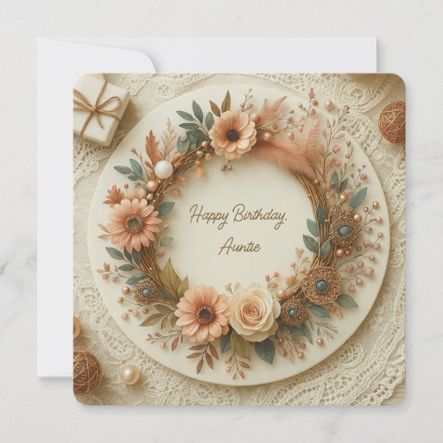 Carte Wreath Florale Boho entièrement personnalisable ar (Devant)
