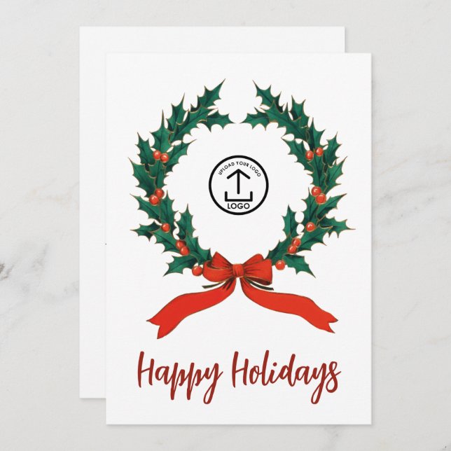 Carte Wreath Moderne Votre Logo Joyeuses Fêtes (Devant / Derrière)