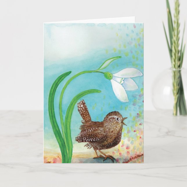 Carte Wren Bird chante à l'aube Au printemps (Devant)