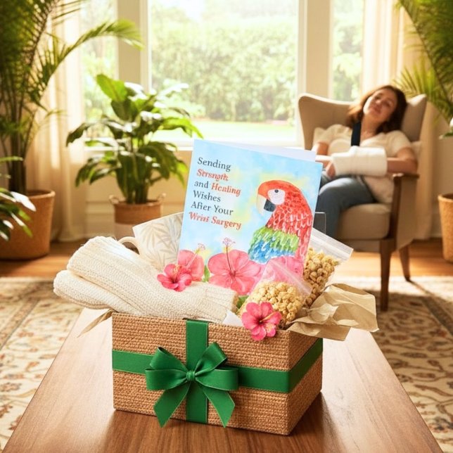 Carte Wrist Surgery Healing Scarlet Macaws, Hibiscus (Créateur téléchargé)