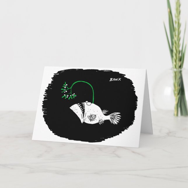 Carte Xmas de Mistletoe de Poisson Profond (Devant)