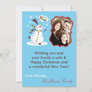 Carte XMAS de Noël Snowman 5x7