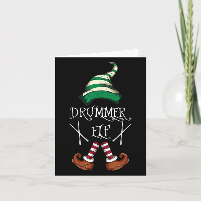 Carte Xmas Drumsticks Music Matching Drummer Elf Pajama  (Devant)