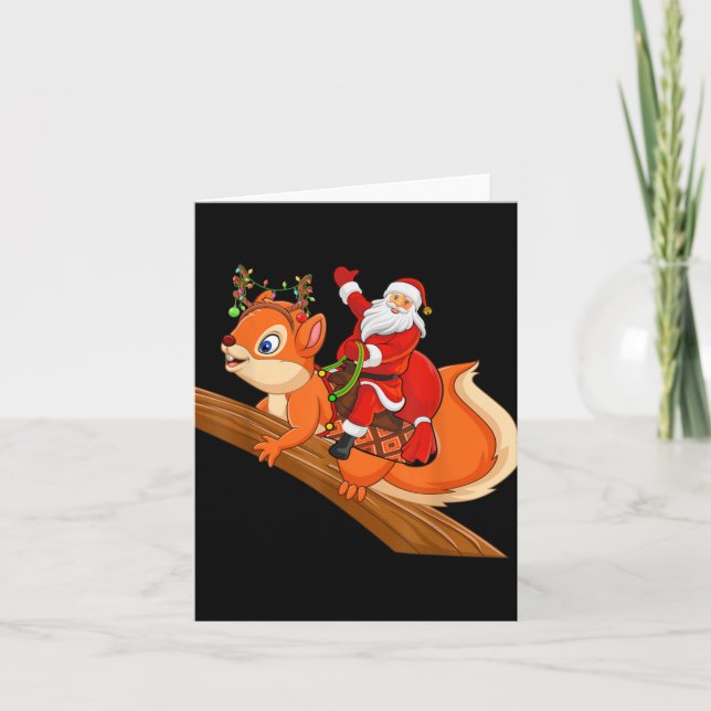 Carte Xmas Family Matching Funny Santa Riding Squirrel C (Devant)