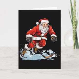 Carte Xmas Holiday Fun Santa Playing Ice Hockey Christma