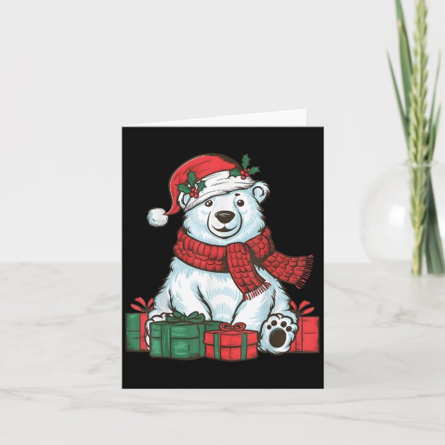 Carte Xmas Holiday Santa Hat Lar Bear Christmas  (Devant)