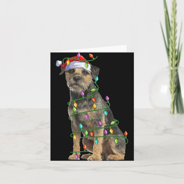 Carte Xmas Lights Santa Hat Border Terrier Dog Christmas (Devant)