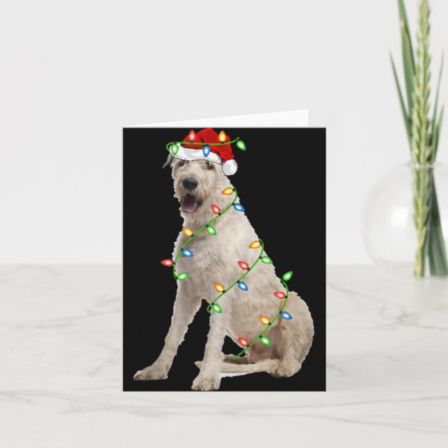 Carte Xmas Lights Santa Hat Irish Wolfhound Dog Christma (Devant)