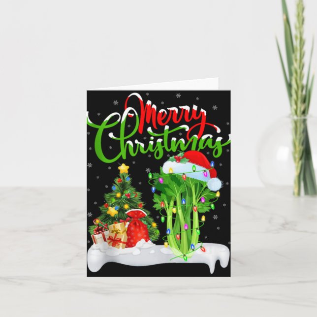 Carte Xmas Tree Lights Santa Hat Vegetable Celery Christ (Devant)