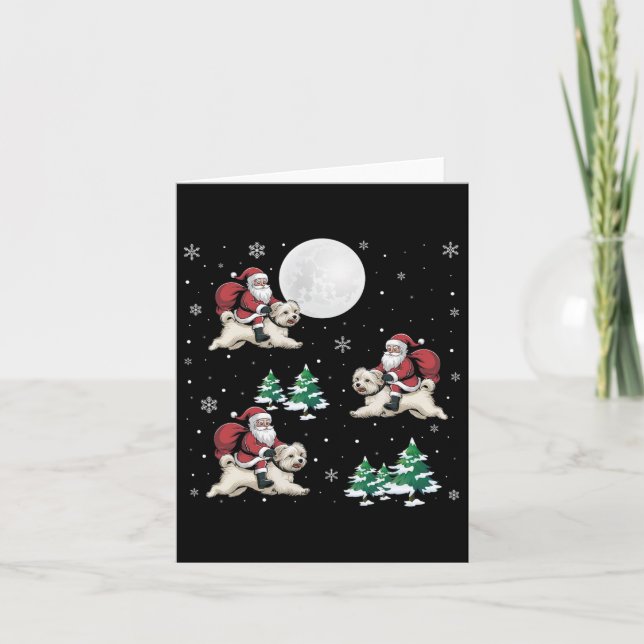 Carte Xmas Tree Père Noël équitation chien maltais drôle (Devant)