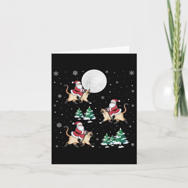 Carte Xmas Tree Père Noël équitation Siamese Chat drôle  (Devant)