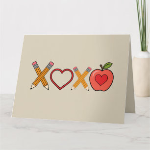 Carte XOXO Professeur Saint-Valentin Crayon et Pomme 