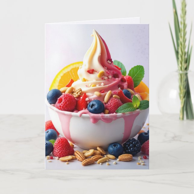 Carte Yaourt congelé d'anniversaire avec des fruits et d (Devant)