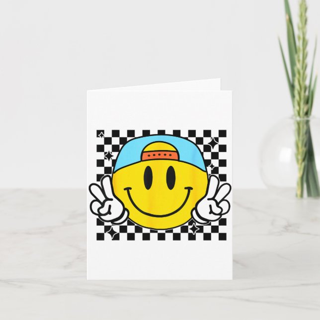 Carte Yellow Smile Face Cute Checkered Peace Smiling Hap (Devant)