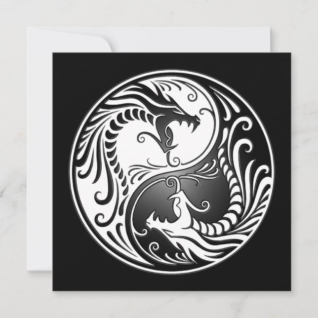 Carte Yin Yang Dragons, blanc et noir (Devant)