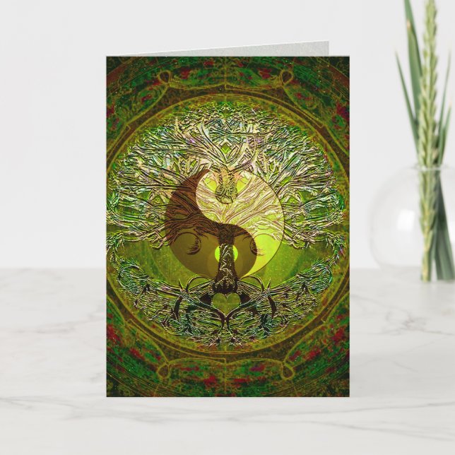 Carte Yin Yang Mandala vert avec arbre de vie (Devant)