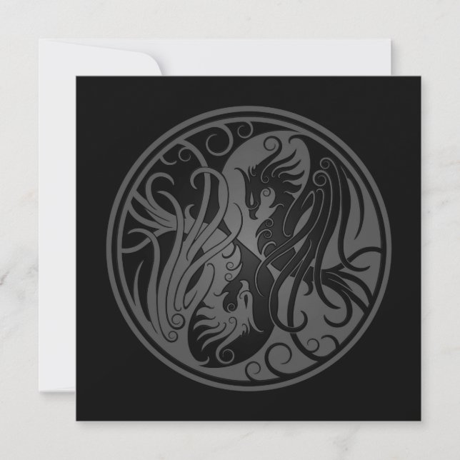 Carte Yin Yang Phoenix gris et noir (Devant)