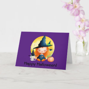 Carte Yoga Sorcière et Chat Aquarelle Halloween Salutati