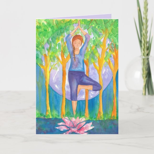 Carte Yoga Tree Pose femme heureux anniversaire (Devant)