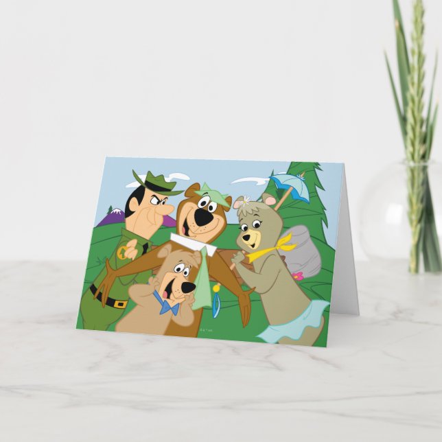 Carte Yogi Ours et amis encadrés photo de la forêt (Devant)