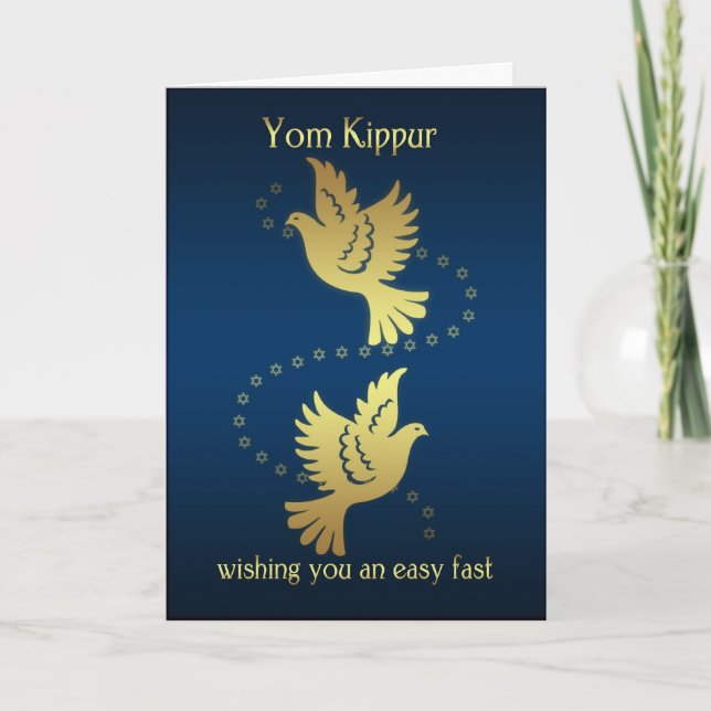 Carte Yom Kippour - colombes d'effet d'or (Devant)