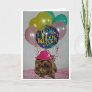 Carte Yorkie Balloon Joyeux B-Day