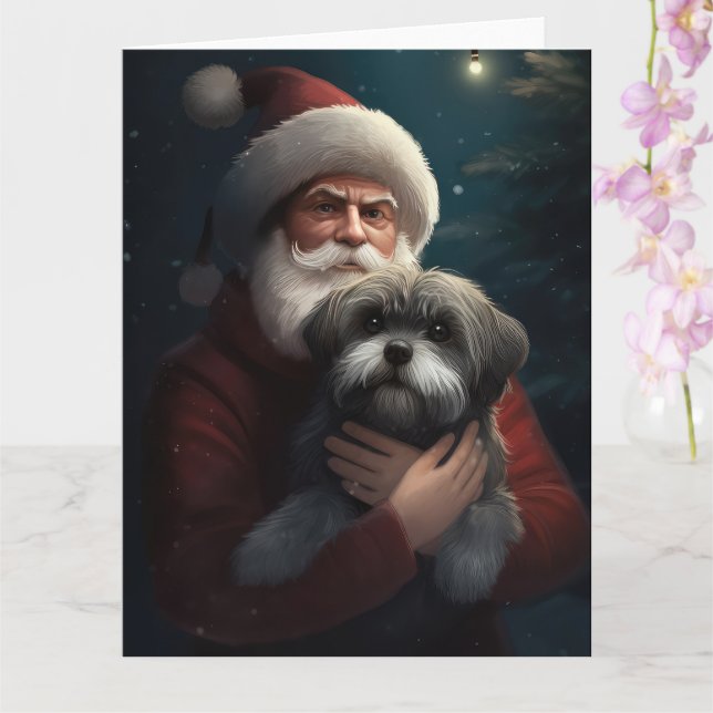 Carte Yorkipoo avec Noël Festif du Père Noël (Orchidée)