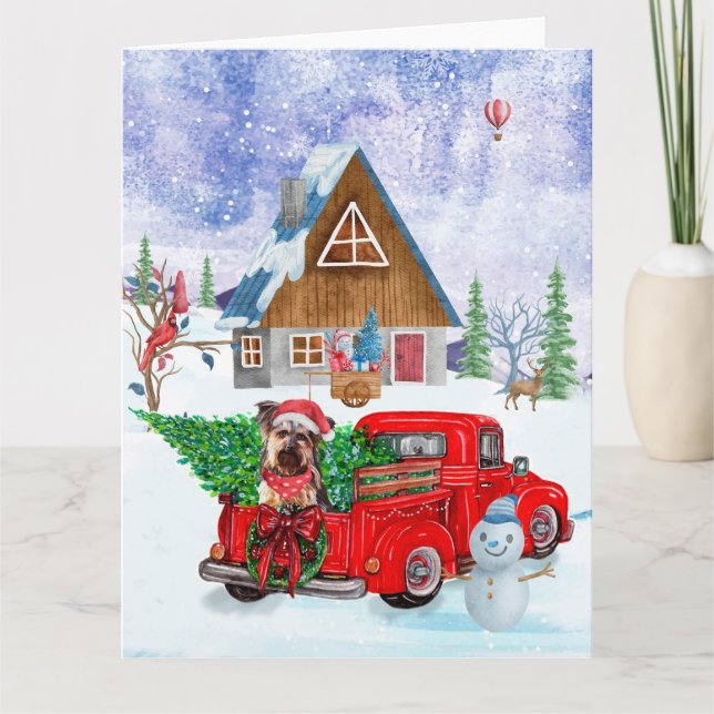 Carte Yorkshire Terrier Chien dans la livraison de Noël  (Devant)