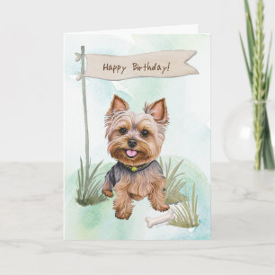 Carte Yorkshire Terrier Chien dehors sous signe d'annive