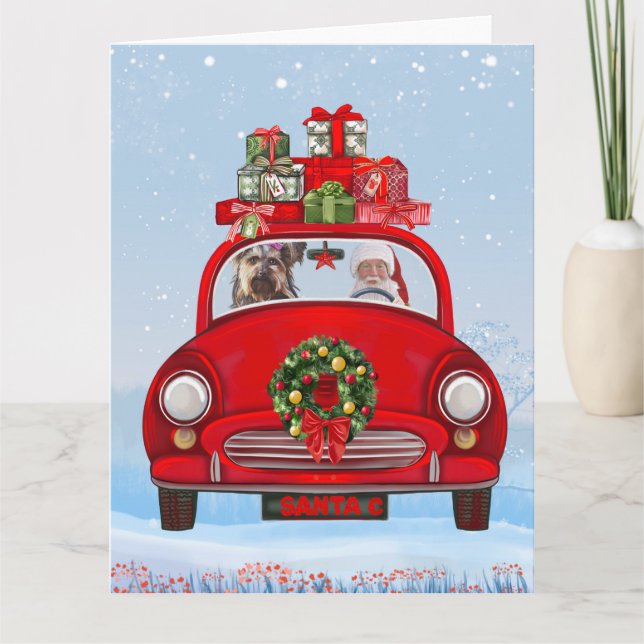 Carte Yorkshire Terrier Chien En Voiture Avec Le Père No (Devant)