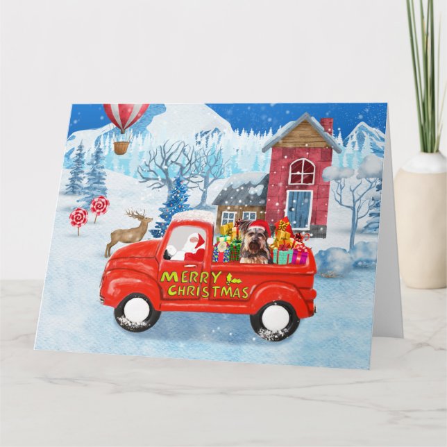 Carte Yorkshire Terrier Chien Livraison de Noël Camion (Devant)
